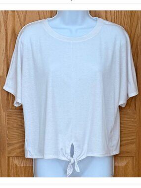 Old Navy Active Womens Sm White Cropped Ribbed Tie Front Boxy T Shirt Top EUC